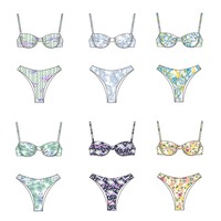 Baju Renang Ramah Lingkungan Grosir, Bikini Cetak dari Kain Daur Ulang, Atasan dan Bawahan Pinggang Sedang, Pakaian Renang Berkelanjutan
