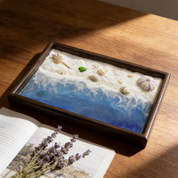 Cadre photo artisanal en bois, décoration murale ou à poser, avec décor en résine sur le thème de la plage, pour la maison ou le bureau, au design élégant
