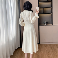 Robe midi élégante pour femme à manches longues, col à volants, taille lacée avec nœud décoratif, pour le printemps, l'automne, décontractée ou de soirée