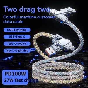 RGB Luminous Super Fast Charge Data Cable Gradient Zinc Alloy Four-in-one Multi-function Charging Cable 2 In 2 Light Up