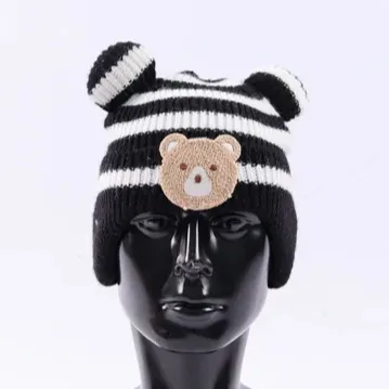 Yüksek kaliteli çocuk kış şapka yumuşak yün bebek kulak şapka örme açık sıcak şapka tatlı çocuk şapkalar özel Logo