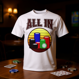 T-shirt All In Poker Chips unisex per adulti, manica corta, girocollo, stampa serigrafica, sport e giochi - Product Image 2