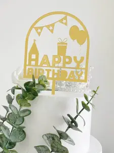Décorations de gâteau en acrylique Glod coloré en gros pour les fournitures de fête d'anniversaire à thème de jour d'anniversaire