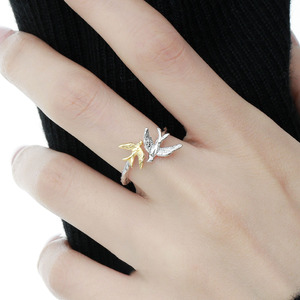 Groothandel Fijne Sieraden S925 Sterling Zilver Tweekleurig Onregelmatige Textuur Vogel Wijsvinger <span class=keywords><strong>Ring</strong></span> voor Vrouwen - Product Image 3