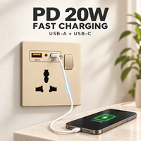 Sakelar dan Stopkontak Dinding UK 20W USB Type C Pengisian Cepat, Stopkontak Listrik Ganda 3-Pin Panel PC 1/2/3/4 Gang 1/2 Jalur untuk Rumah