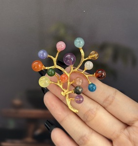 Luxury Vintage Multi-Gemstone Fruit <b>Tree</b> Brooch Handcrafted Copper Gold Plated Mixed Natural Crystal Branch Brooch for Lady Suit - Product Image 4