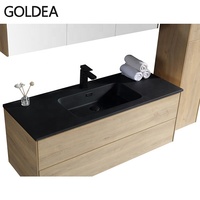 Lavabo de salle de bain moderne en résine de pierre artificielle noire de 48 pouces, produit chinois de qualité avec montage de robinet à trou unique