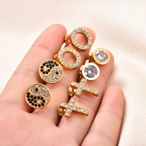 Pendientes de acero inoxidable con circonita en forma de cruz, color dorado para mujer, joyería de moda para niña, color plata/dorado/rosa - Product Image 1