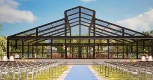 Tente de mariage Atrium à grande portée avec structure en aluminium noir, capacité de 500 personnes, conception sans colonnes avec murs en verre, style <span class=keywords><strong>palais</strong></span> médiéval - Product Image 2
