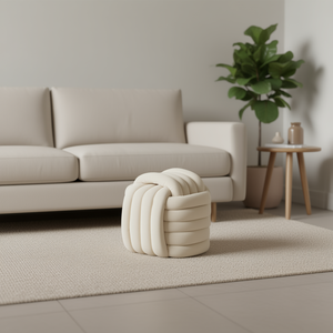 Otomana de tela chenilla con diseño de nudo moderno, asiento beige para sala de estar, dormitorio, muebles para el hogar, taburete - Product Image 2