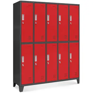 Almari baju almari pakaian murah red metal cabinet iron locker 10 door wardrobe with feet for employee