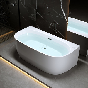 Gloss White Modern Rectangle Double Ended Back-to-Wall Freestanding Soaking <strong>Bath</strong> with <strong>Panel</strong> - Product Image 2