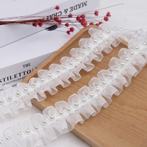 Nastro in <span class=keywords><strong>Tulle</strong></span> Francese con Perline e Pieghe, 4cm, Disponibile in Magazzino, per Abbigliamento, Scarpe e Cappelli - Product Image 3