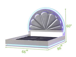 <b>Queen</b> <b>Size</b> Modern Adjustable LED Storage <b>Bed</b> with Wood Upholstery in Milky White - Product Image 3