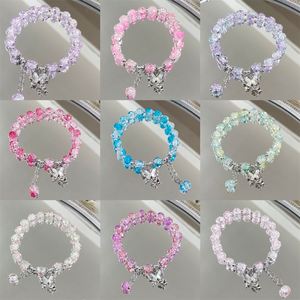 Bracelet en perles de cristal glacé, bijoux avec breloque papillon diamant, bracelet fantaisie en perles de cristal craquelé effet pop-corn - Product Image 3