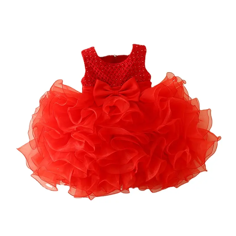 Vestido de princesa, bebê menina 1 ano de idade vestido de festa laço arredondado decote redondo rosa bonito criança vestido requintado princesa roupas infantis