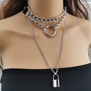 Fashion Chains <b>Necklace</b> Multi Layered Geometric Lock Shape Zinc Alloy Punk Style Party Jewelry - Product Image 1