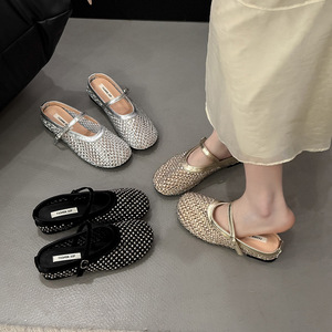 Luxe cristal strass résille ballerines femme marque Design Rivet maille Mary Jane chaussures dames été mocassins grande taille 44 - Product Image 3