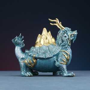 Ornement tortue dragon en cuivre, décoration Feng Shui, salon, entrée, hall, cadeau de cérémonie d'ouverture - Product Image 1