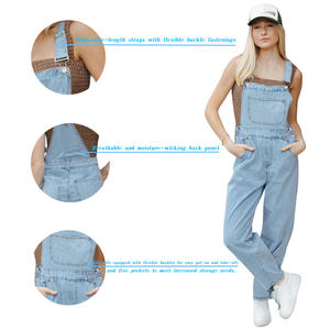 Jumpsuit <span class=keywords><strong>Cargo</strong></span> de Mezclilla Lavada para Mujer, Cómodo y Holgado para Verano, Pantalones de Trabajo de Cintura Alta Transpirables, Longitud Ajustable y Duraderos - Product Image 3