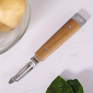 Pelador de acero inoxidable con mango de madera, utensilios de cocina <span class=keywords><strong>necesarios</strong></span>, pelador de frutas y verduras - Product Image 2