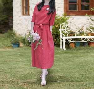 Vestido de Lino y Algodón para Mujer, Manga Tres Cuartos, Corte Holgado, Talla Grande, Vestido Informal, Ropa Hecha a Mano, Proveedor Mayorista B2B, Fabricante - Product Image 1