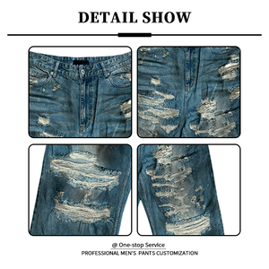 Pantalon en <span class=keywords><strong>jean</strong></span> YUCE personnalisé, style vintage, <span class=keywords><strong>délavé</strong></span>, déchiré, coupe large, pour homme, tendance, baggy - Product Image 3