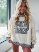 Sweatshirt Wanita Oversize Mockneck Regular Fit 3D Puff Print Katun Fleece Pullover Jumper Atasan Kasual