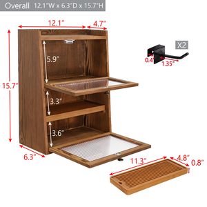 Mueble de Almacenamiento de Madera de 2 Niveles <span class=keywords><strong>para</strong></span> Encimera con Puertas Onduladas, Organizador de Madera con Bandeja de Té Extraíble, Mueble de Bambú - Product Image 2