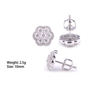 Kaleido Toptan GRA Sertifikalı HipHop Buzlu Mozanit Küme Çiçek Hip Hop 925 Ayar Gümüş Mozanit Küpeler - Product Image 6