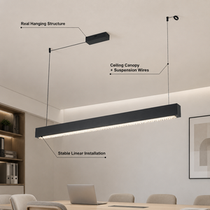 โคมไฟเพดานโลหะ LED ทันสมัย พร้อมรีโมทหรี่ไฟ ปรับแสงได้สามสี สำหรับห้องรับประทานอาหาร ห้องครัวเชิงพาณิชย์ เกาะครัว ขนาด 120 ซม. สีดำ - Product Image 4