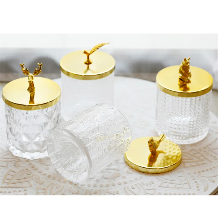 Роскошное украшение для дома, Высококачественная стеклянная посуда ручной работы с золотой крышкой, стеклянные коробки для хранения ювелирных изделий, банка для конфет
