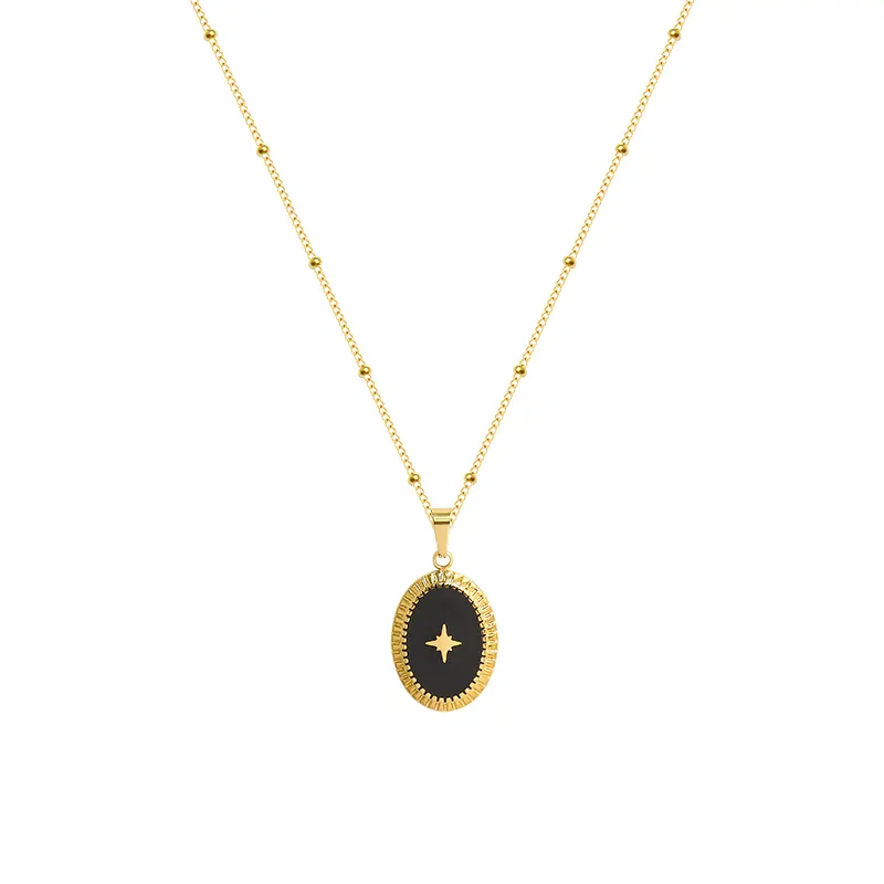 Drop Glue Awn Star Ellipse Pendant Necklace Female Clavicle Chain Ins Sex Cool Wind Contracted Titanium Steel 18K Gold