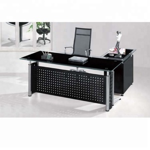 Bureau de direction moderne en gros, bureau d'ordinateur moderne en verre trempé en forme de L - Product Image 1