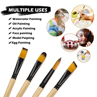 Lot de 4 pinceaux écologiques en poils synthétiques pour artistes, à têtes plates, rondes, angulaires et en forme de filbert, pour peinture acrylique et aquarelle