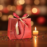 Sacs cadeaux en papier kraft rouge festif 230g avec logo personnalisé, ruban, nœud et poignée en corde pour emballage de vêtements, bougies de mariage - Durable