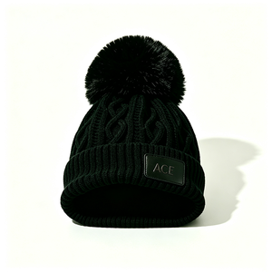 Bonnet en tricot rayé avec logo personnalisé ACE, pompon en fausse fourrure, design imprimé, 100% acrylique, unisexe, bonnet d'hiver - Product Image 6