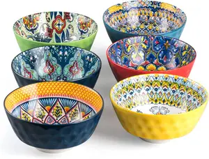 Керамические салатные супницы в богемном стиле, 30 унций, глубокие красочные фарфоровые сервировочные чаши для хлопьев