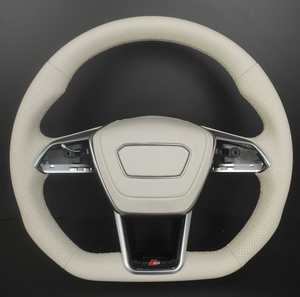 Volante Deportivo de Cuero Perforado Beige con Fibra de Carbono para Audi A3 <span class=keywords><strong>A4</strong></span> A5 A6 A7 Q3 Q5 Q7 R8 S/RS Sport Upgrade - Product Image 1