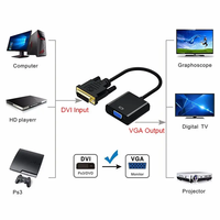 Adaptador Convertidor Activo DVI-D 24+1 a VGA 1080p para Laptop, Monitor, Proyector, Frecuencia, Par Trenzado, PVC, Adaptador DVI a VGA
