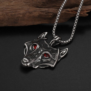 2025 stile retrò Punk norreno vyking Amulet collana da uomo lega nera testa di <span class=keywords><strong>lupo</strong></span> <span class=keywords><strong>ciondolo</strong></span> <span class=keywords><strong>con</strong></span> catena Popcorn gioielli alla moda - Product Image 5