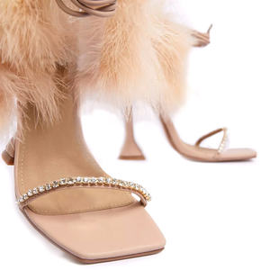 Trendy Sandalen Vrouwen Schoenen Luxe Turkije Bont Hoge Hak Vierkante Teen Sandalen - Product Image 4