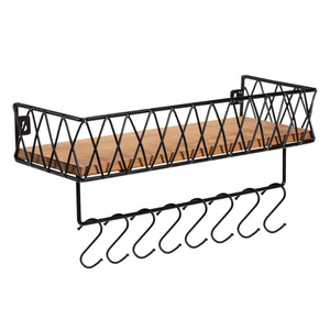 Étagères flottantes rustiques en métal, pour rangement mural en <span class=keywords><strong>bois</strong></span>, avec barre à serviettes <span class=keywords><strong>et</strong></span> 8 crochets amovibles, style <span class=keywords><strong>cuisine</strong></span> <span class=keywords><strong>et</strong></span> salle de bain - Product Image 1