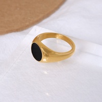 Janice Schmuck Unisex Edelstahl Schmuck Gold Blank 12mm Siegelring mit schwarzer Emaille Anpassung