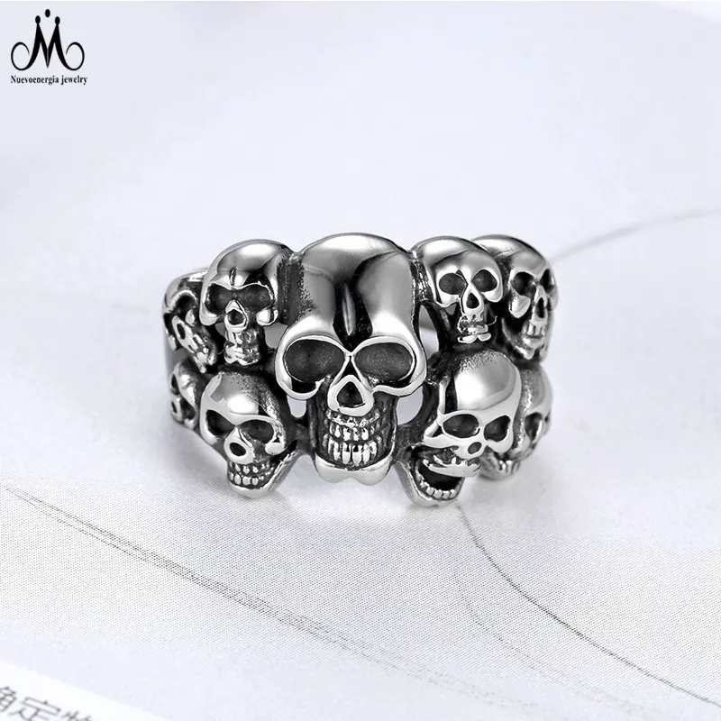 European and American Men's Neo-Gothic Silver Color Skull Stainless Steel Ring