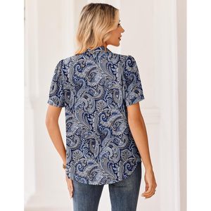 Camisa de mujer con botones, manga corta, blusa de gasa con estampado de Paisley, Top informal de negocios, ropa de verano - Product Image 5