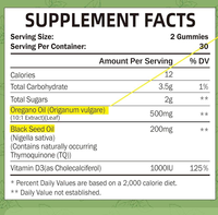 Gummies à l'huile d'origan OEM avec huile de nigelle et supplément de vitamine D3 pour le soutien antioxydant et immunitaire