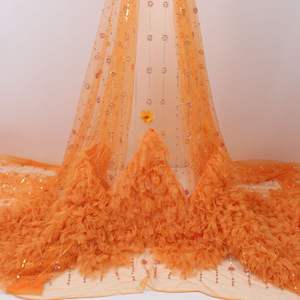 Tela de encaje bordado para vestido de novia, tela de encaje bordado de estilo africano y suizo rosa con cuentas de malla - Product Image 6