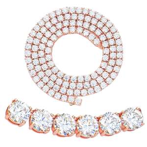 Custom High Quality Men's Hip Hop 925 Sterling Silver Rose Gold Plated Moissanite <b>Tennis</b> <b>Necklace</b> Durable Gems Link Chain Gift - Product Image 1
