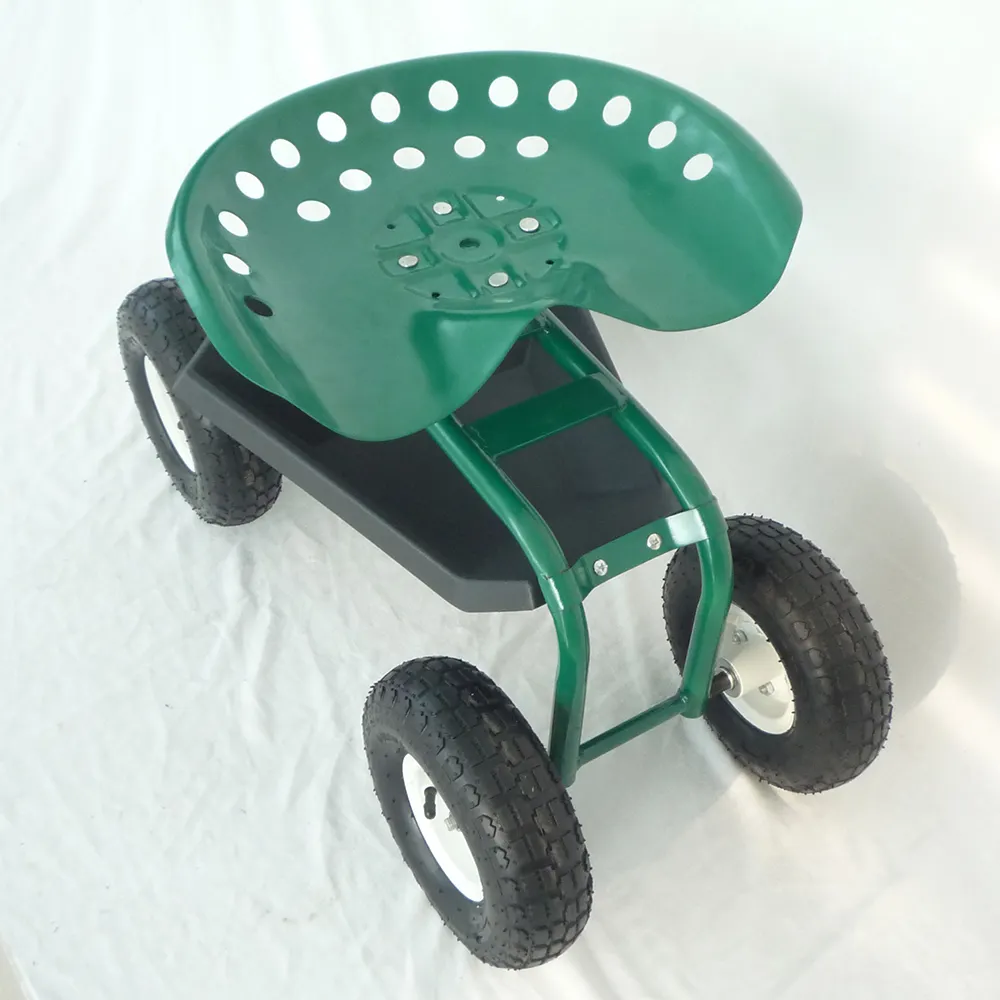 Chariot de travail de jardin confortable à quatre roues, 10 pièces, nouveaux style, avec plateau à outils et panier